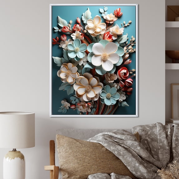 Designart "Elegance In Paper Mache Plumeria Blossoms I" Plumeria Floater Framed Wall Art Prints
