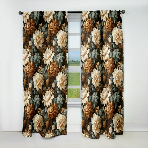 Designart "Elegance In Rustic Brocade IV" Floral Blackout Curtain Panels