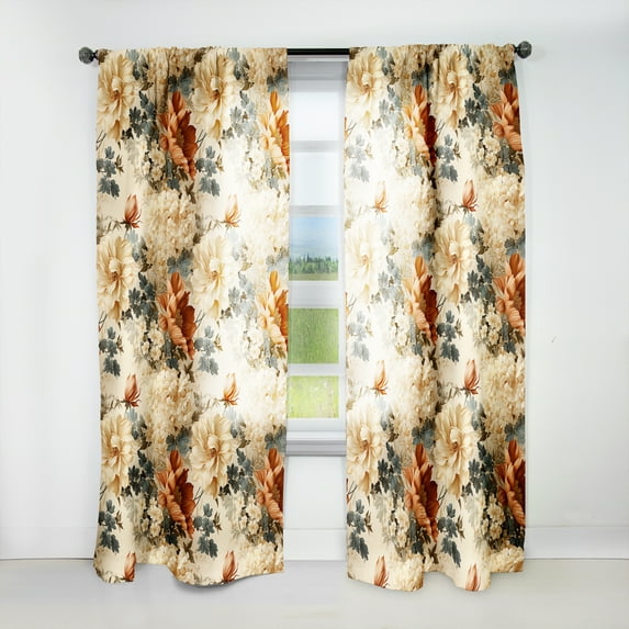 Designart "Elegance In Rustic Brocade VI" Floral Room Darkening Curtain Panel