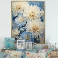 thumbnail image 1 of Designart "Elegance Of Blue And White Mum Flowers IV" Mums Floater Framed Wall Art Living Room, 1 of 5