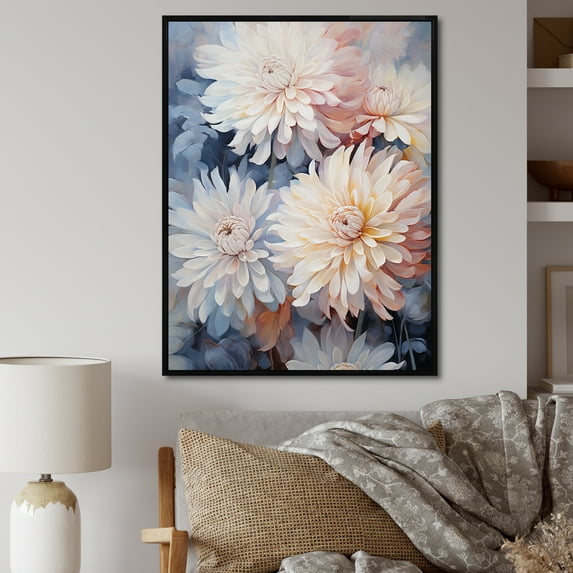 Designart "Elegance Of Pink And White Mum Flowers" Mums Floater Framed Canvas Wall Art