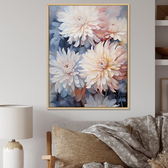Designart "Elegance Of Pink And White Mum Flowers" Mums Floater Framed Canvas Wall Art