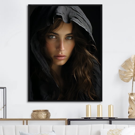 Designart "Elegance With Black Incantations" Fashion Woman Floater Framed Wall Decor