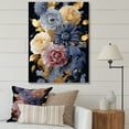 thumbnail image 1 of Designart "Elegance in Gold & Blue Roses II" Floral Canvas Wall Art - Traditional Blue Rose Hallway Wall Art Decor, 1 of 6