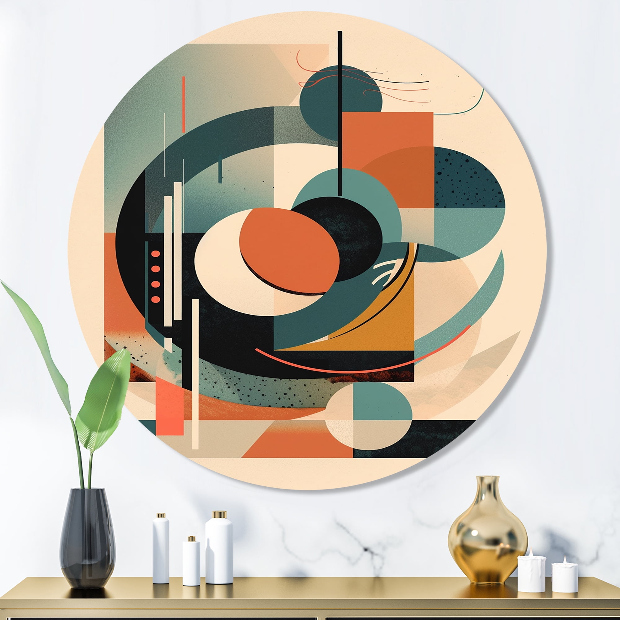Designart "Elegance in Green Peach III" Minimalism Metal Round Wall