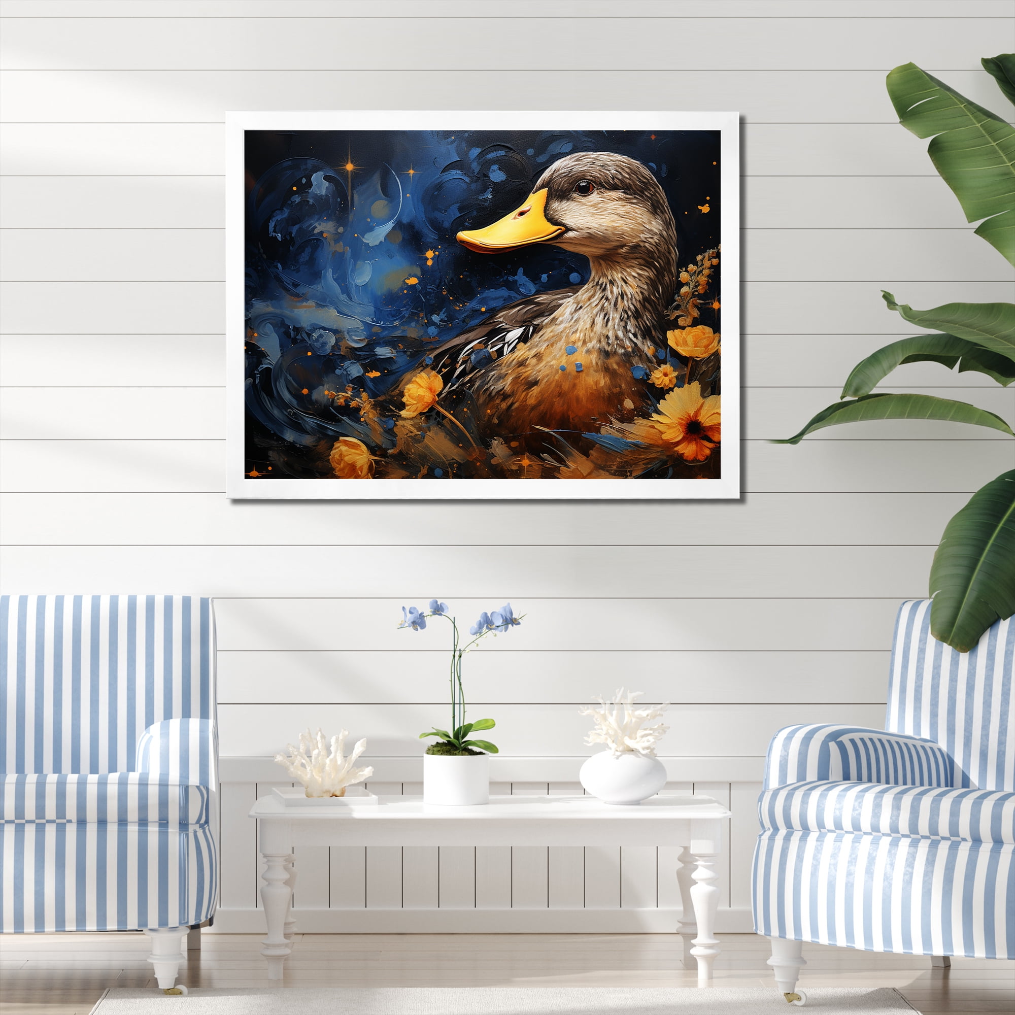 Designart "Elegance of Baroque Blue Duck II" Animals Framed Wall Art