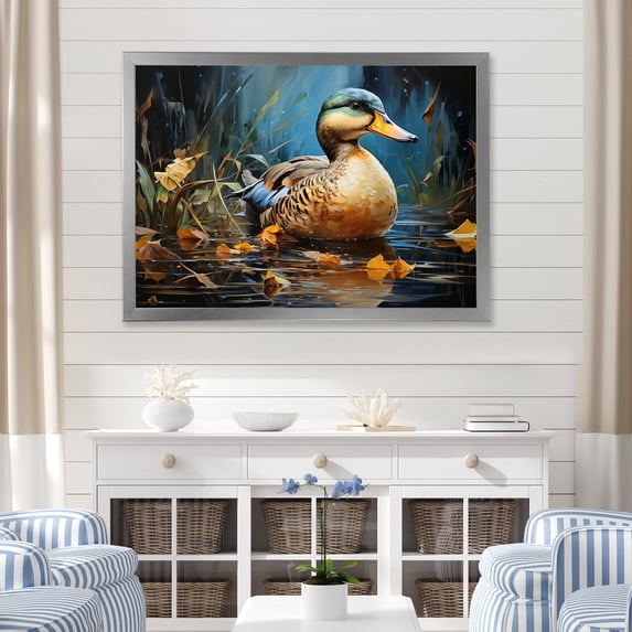 Designart "Elegance of Baroque Blue Duck III" Animals Framed Wall Art Decor - Modern Farmhouse Blue Duck Entryway Framed Wall Art Print