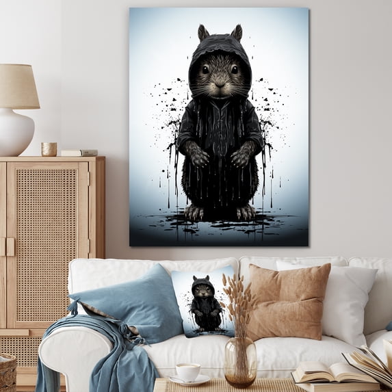 Designart "Elegance of Black Squirrel Silhouette" Animals Canvas Wall Art - Traditional Black Squirrel Bedroom Canvas Wall Art