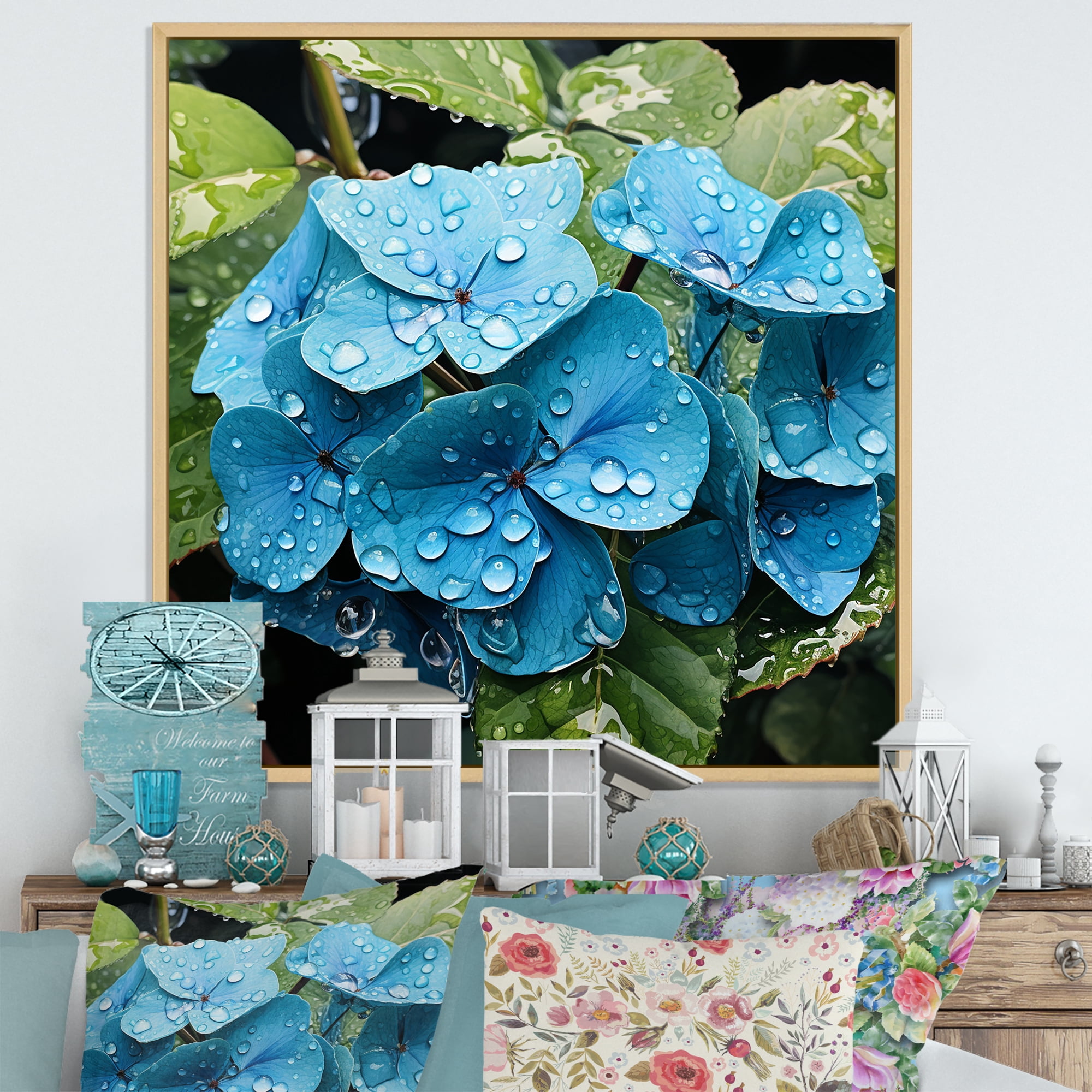 Designart "Elegance of Blue Hydrangea Flowers I" Floral Framed Wall Art ...