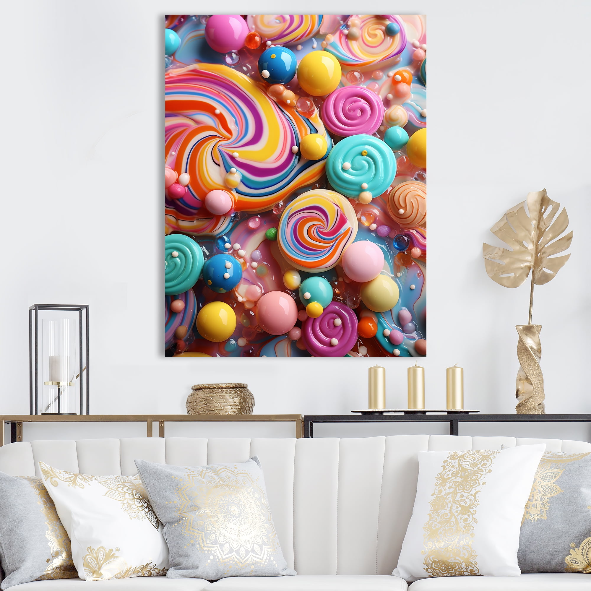 Colorful Sweet Pop Candy Glam Canvas Wall Art in Pink and Blue