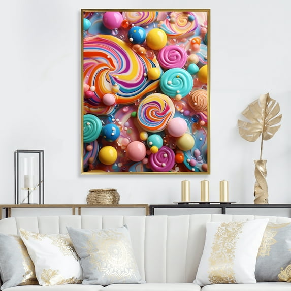 Designart "Elegance of Colorful Sweet Pop Candy" Fashion Framed Wall Art - Glam Pink Pop Art Living Room Framed Canvas Art