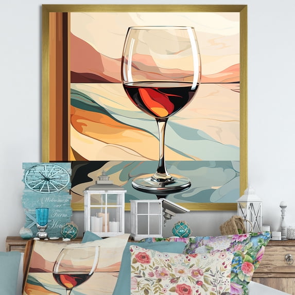 Designart "Elegance of Pink Wine Glass in Crisp IV" Food & Beverage Framed Wall Art Decor - Traditional Red Wine Bedroom Framed Canvas Wall Art