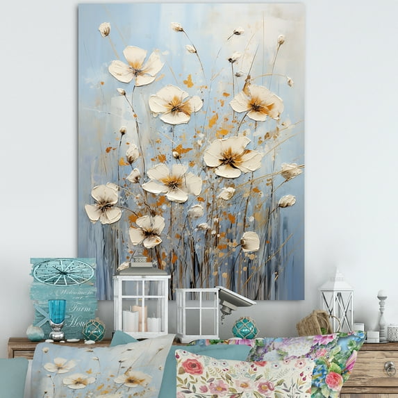 Designart "Elegant Beige Wildflower Splendor I" Wildflowers Wall Art Prints