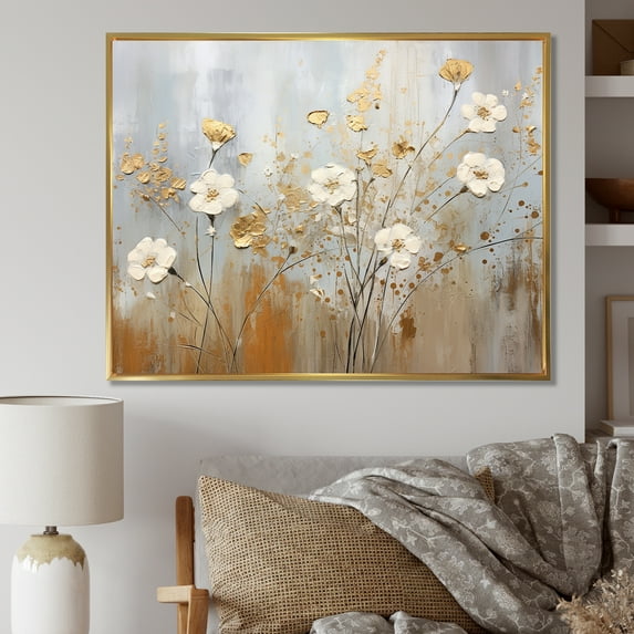Designart "Elegant Beige Wildflower Splendor V" Wildflowers Floater Framed Wall Decor