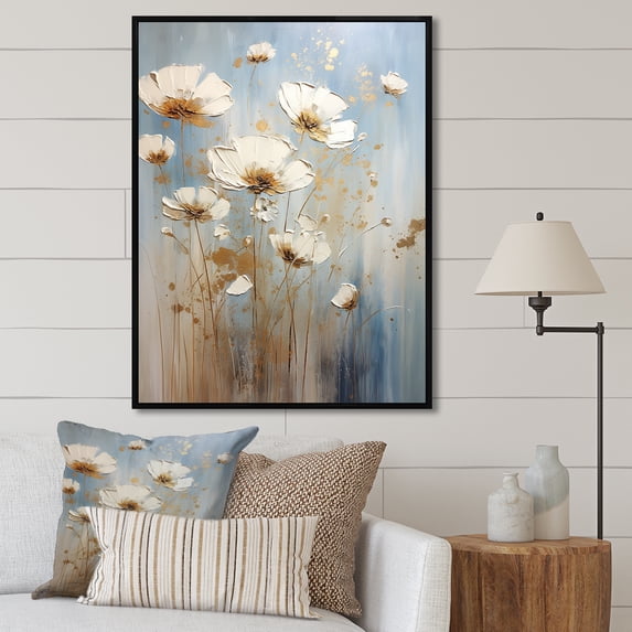 Designart "Elegant Beige Wildflower Splendor" Wildflowers Floater Framed Canvas Art Print
