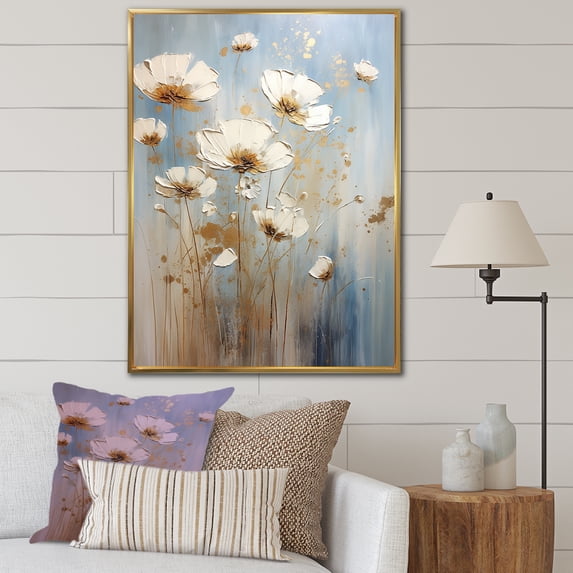 Designart "Elegant Beige Wildflower Splendor" Wildflowers Floater Framed Canvas Art Print