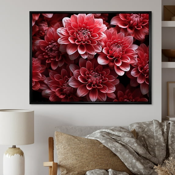 Designart "Elegant Blooms Of Crimson Mums I" Mums Floater Framed Canvas Wall Art