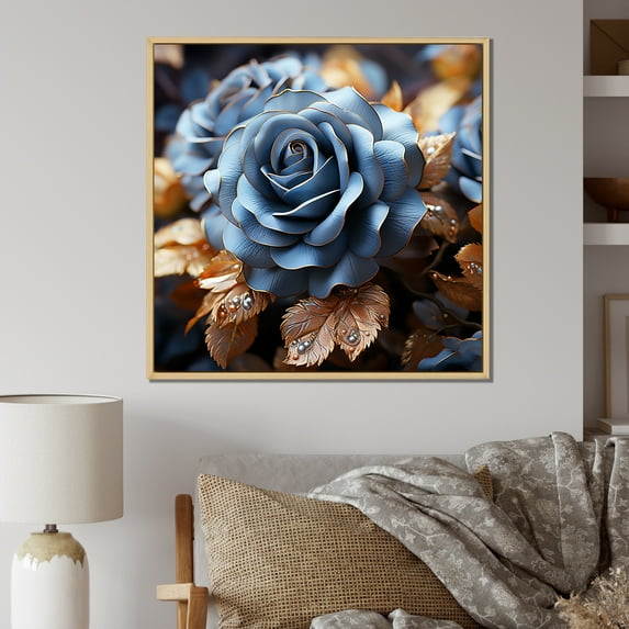Designart "Elegant Blue Rose Display III" Roses Floater Framed Wall Art Living Room