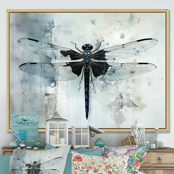 Designart "Elegant Dragonfly Ballet" Animals Dragonfly Floater Framed Wall Art Prints