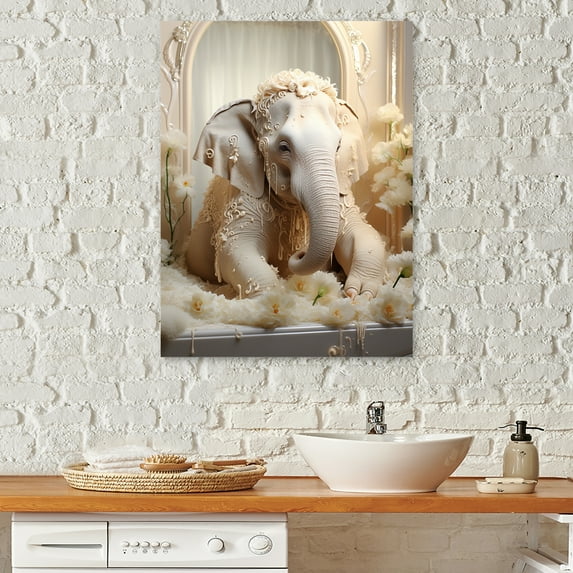 Designart "Elegant Elephant In The Bathroom II" Bathroom Canvas Prints