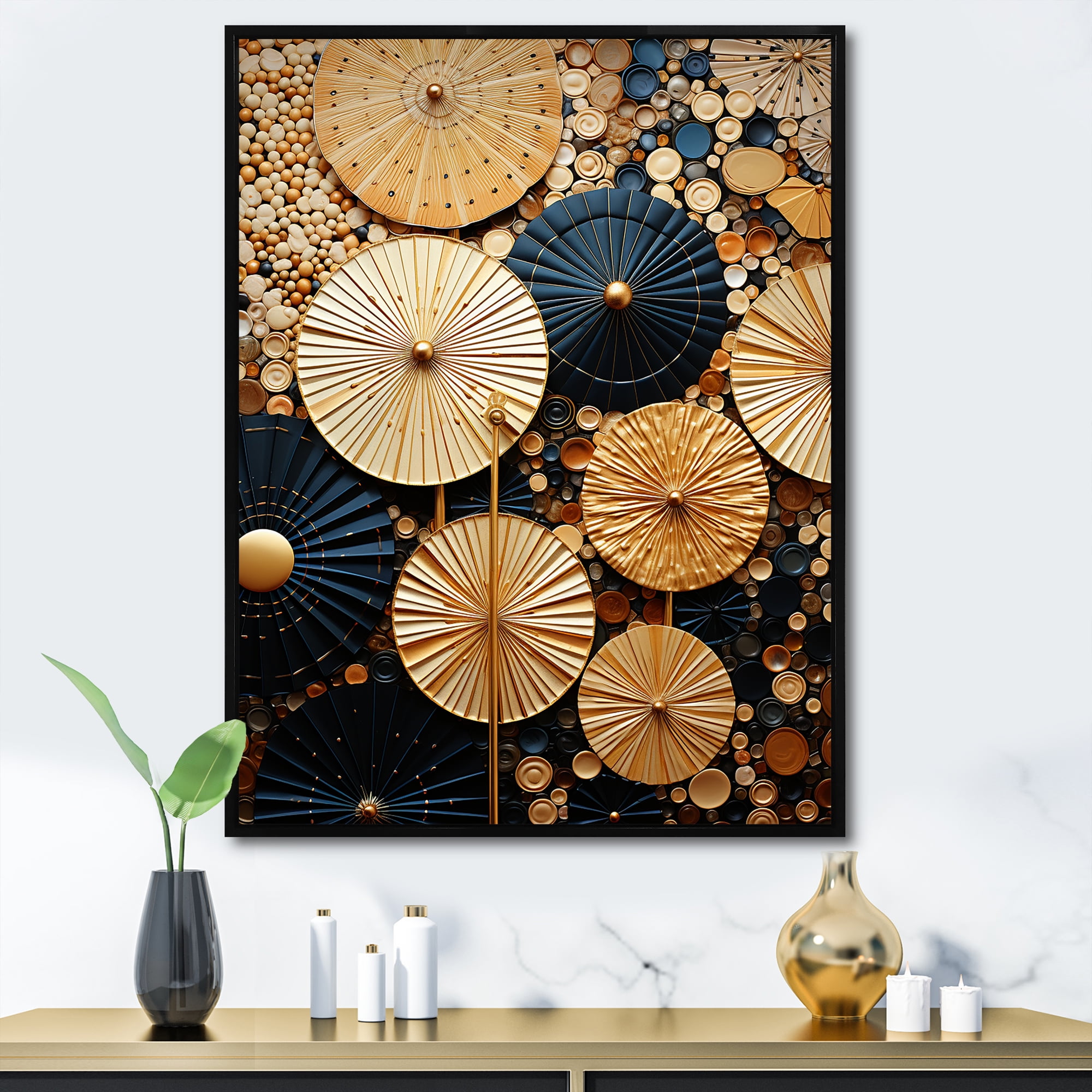 Designart "Elegant Explosions Gold and Black Paint" Fashion Framed Wall