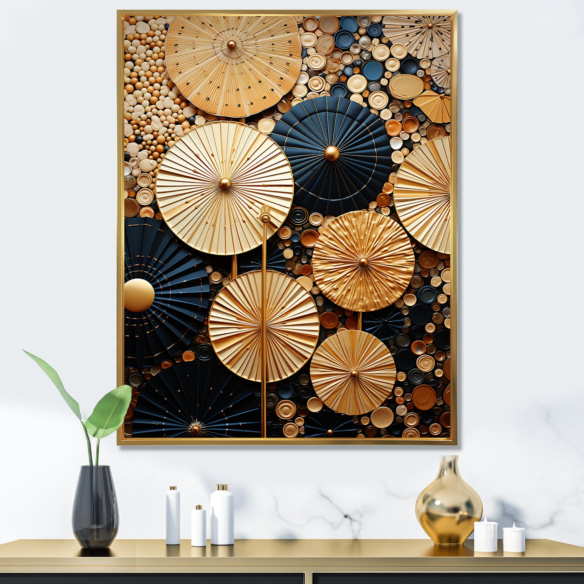 Designart "Elegant Explosions Gold and Black Paint" Fashion Framed Wall