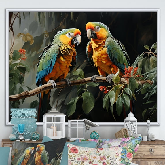 Designart "Elegant Feathery Whispers I" Parrot Floater Framed Wall Art Prints