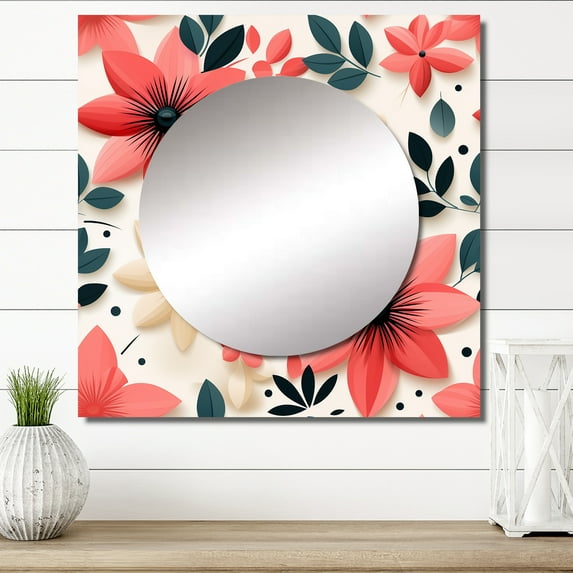 Designart "Elegant Floral Arrangement" Floral Pink Large Square Mirror - Square Bedroom Mirror Printed Wall Decor - Cottage Square Printed Wall Mirror Art