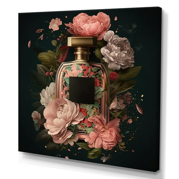 Designart Elegant Floral Perfume Bottle I Canvas Wall Art