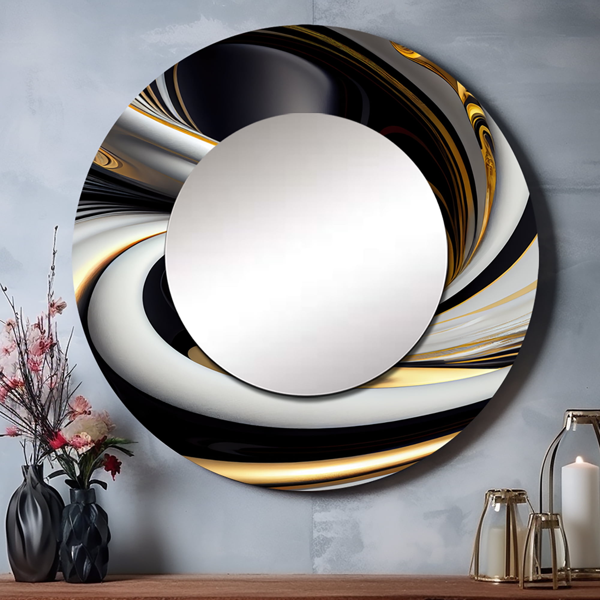 Designart "Elegant Gold, Black, and White Stained Glass I" Abstract ...
