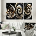 thumbnail image 1 of Designart "Elegant Gold, Black, and White Stained Glass II" Modern Wall Art Set Of 3 - Abstract Spirals Gold Gallery Wall Set For Home Decor, 1 of 6