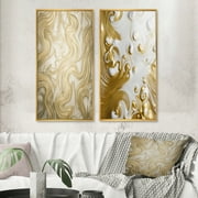 Designart "Elegant Gold Wave Retro Glam I" Abstract Shapes Framed Wall Art Set Of 2 - Transitional Gold Frame Gallery Set For Office Decor