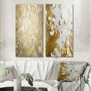 Designart "Elegant Gold Wave Retro Glam I" Abstract Shapes Wall Art Set Of 2 - Transitional Gold Gallery Set For Office Decor