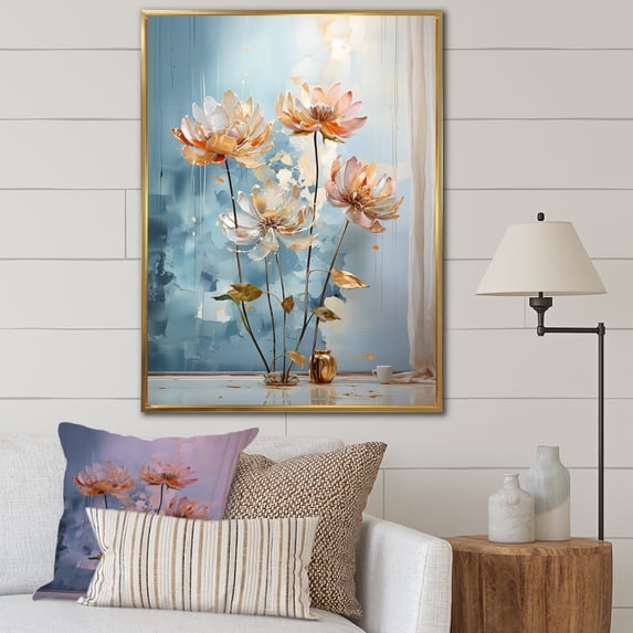 Designart "Elegant Lotus Blooms II" Lotus Floater Framed Wall Art Living Room