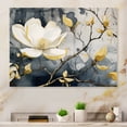thumbnail image 1 of Designart "Elegant Magnolias in Yellow and Grey III" Magnolias Metal Art Living Room, 1 of 5