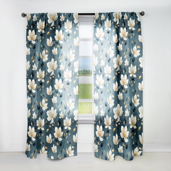 Designart "Elegant Mingle Of Teal And Ivory" Floral Room Darkening Curtain Single Panel