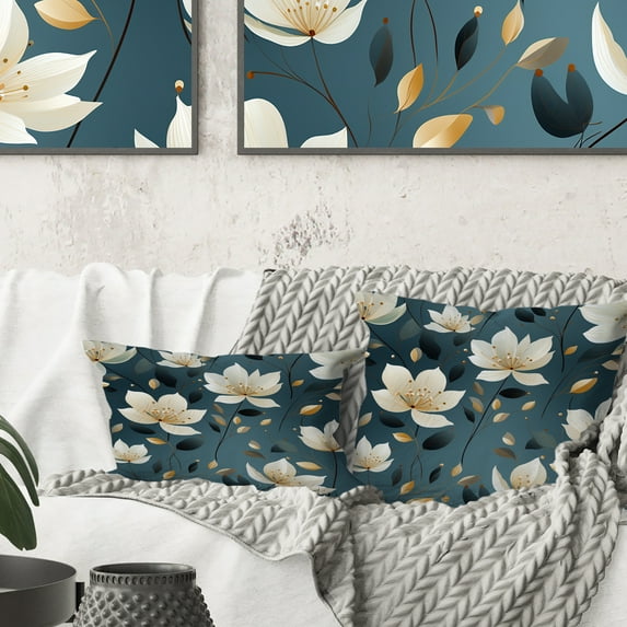 Designart "Elegant Mingle of Teal and Ivory" Floral Printed Throw Pillow