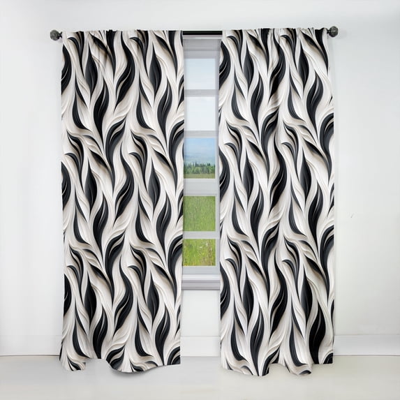 Designart "Elegant Minimalism In Black And White I" Striped Blackout Curtain Single Panel