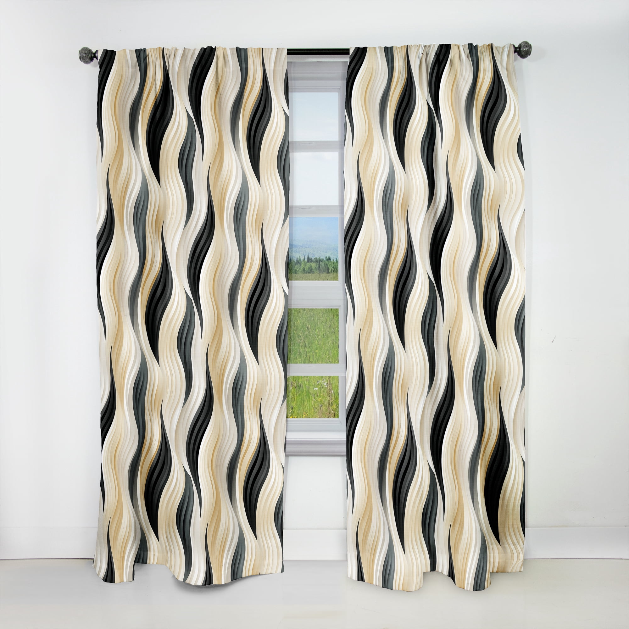 Designart "Elegant Minimalism in Black and White III" Striped Blackout ...
