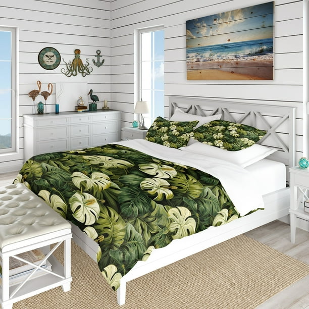 Designart Elegant Monstera Oasis Green Tropical Bedding Covert Set Tropical Bed Set With 2 Shams Walmart Business Supplies