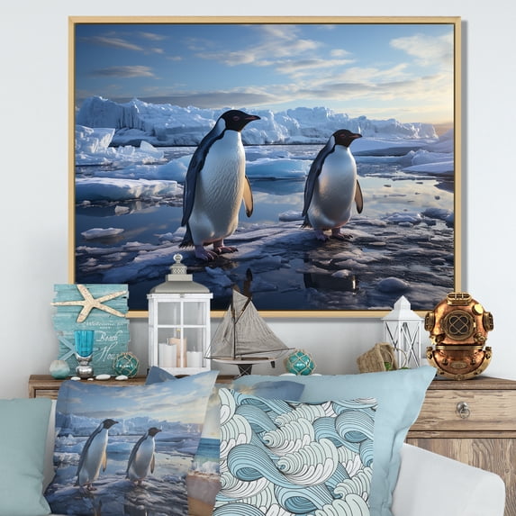 Designart "Elegant Penguin Waddle I" Penguin Floater Framed Canvas Art Print
