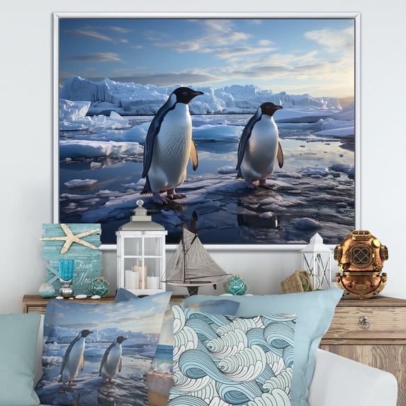 Designart "Elegant Penguin Waddle I" Penguin Floater Framed Canvas Art Print
