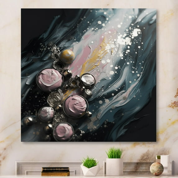 Designart "Elegant Pink and Silver Geometric Shapes III" Fashion Metal Art Living Room