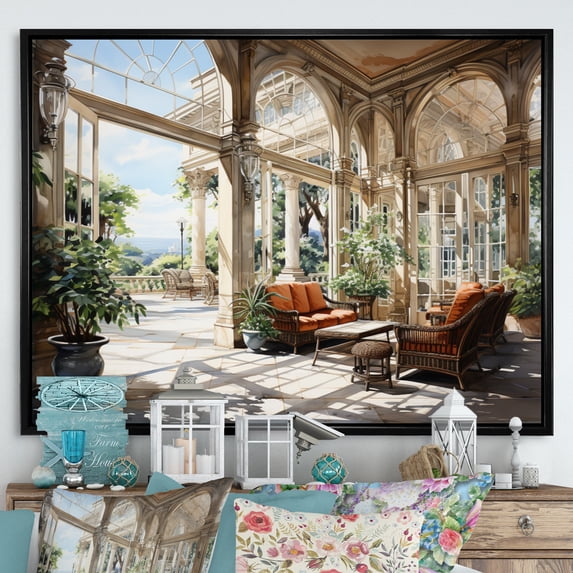 Designart "Elegant Retreat Country Clubs painting I" Architecture Floater Framed Wall Decor