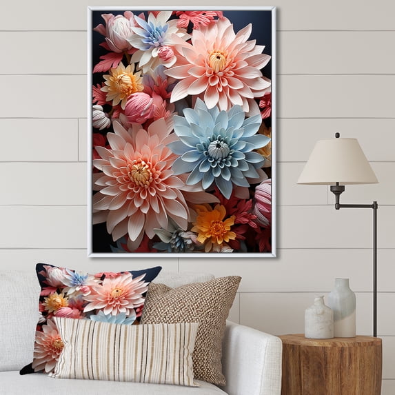 Designart "Elegant Softness Of Mum Flowers IV" Mums Floater Framed Wall Art Prints