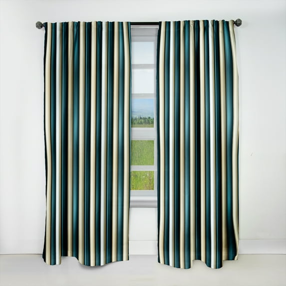 Designart "Elegant Striped Pattern In Teal And Gold I" Striped Blackout Curtain Panels