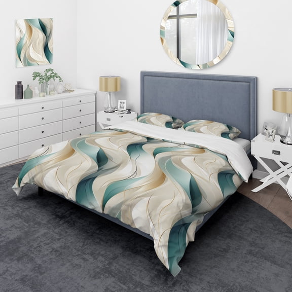 Designart "Elegant Subdued Tones I" Beige Abstract Bedding Covert Set - Modern & Contemporary Bed Set With 1 Sham