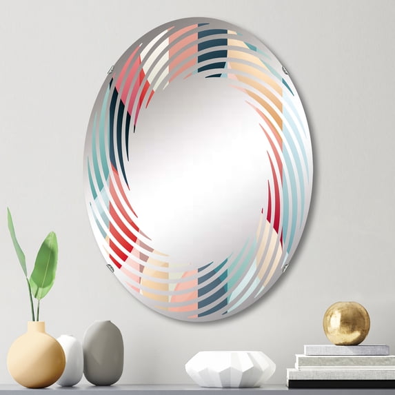 Designart "Elegant Subdued Tones" Striped Spiral Round Wall Mirror - Oval Printed Decorative Mirror - Multiple Color Options