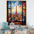 thumbnail image 1 of Designart "Elegant Sunset View from Cubic Paris Window II" Cityscapes Framed Wall Art - Industrial Orange Paris Entryway Framed Wall Art, 1 of 6