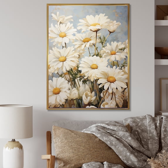 Designart "Elegant White Daisy Fields I" Daisies Floater Framed Wall Art Prints